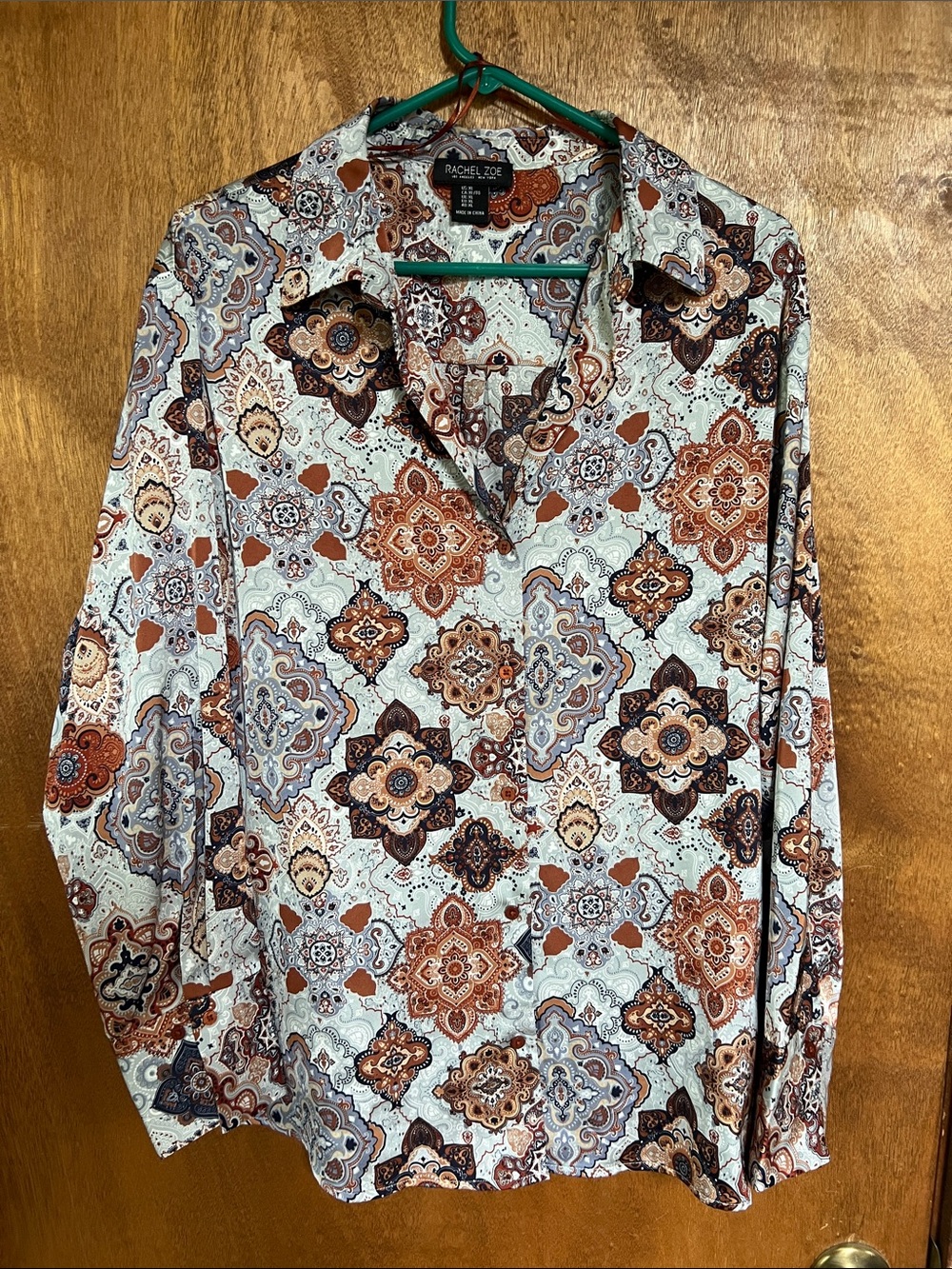 Rachel Zoe Casual Button-Down Shirt in Light Blue and Brown Paisley